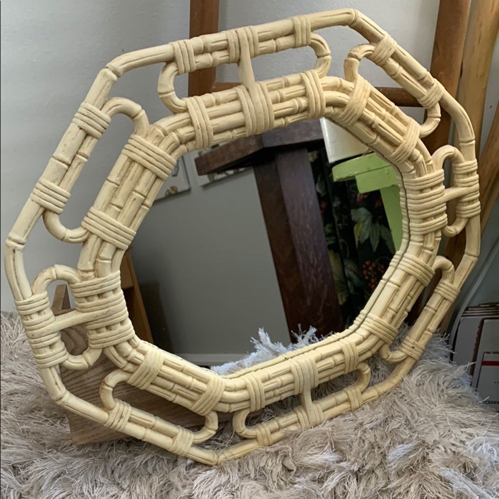 Vintage Faux Bamboo Style Retro Plastic Mirror Wall Decor